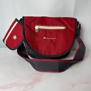 Sherpani Red Nylon Crossbody Bag Floral Lining Detachable Pouch Flap Zipper